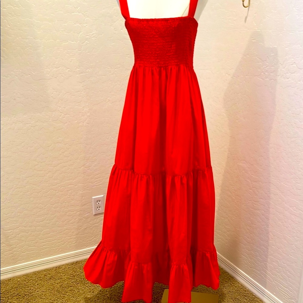 Zara Orange Smocked Tiered Maxi Dress